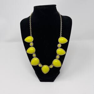 J Crew Yellow Cabochon Clear Rhinestone Necklace Gold Tone Statement Fashion